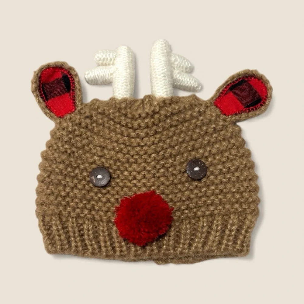 Mud‎ Pie Newborn Crochet Christmas Reindeer Hat 0-6 Months
